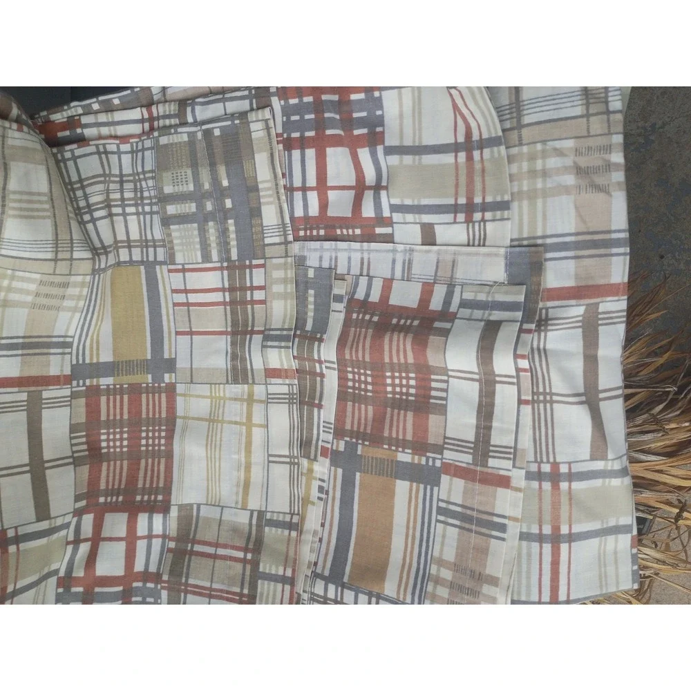 Vtg JCPenney Muslin Twin Flat Sheet Plaid Cotton Blend